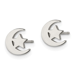 SRE1208S Chisel Stainless Steel Polished Moon and Star Post Earrings