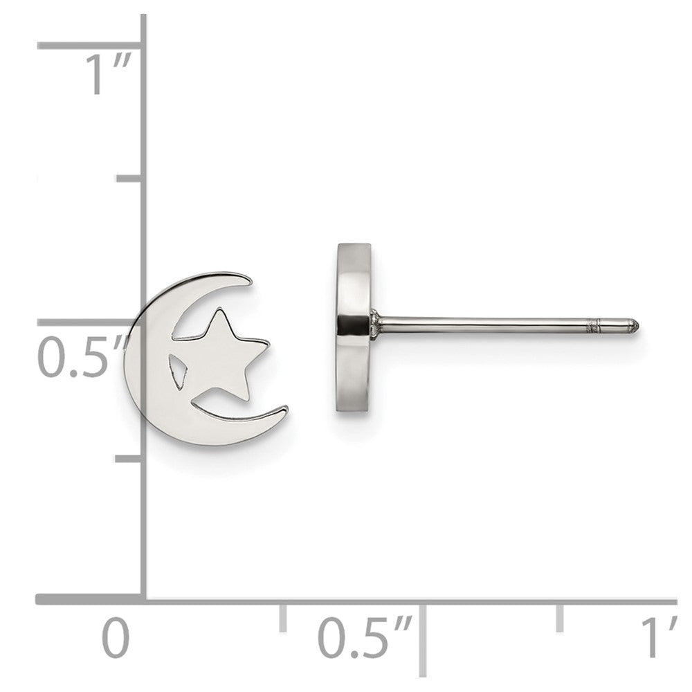 SRE1208S Chisel Stainless Steel Polished Moon and Star Post Earrings