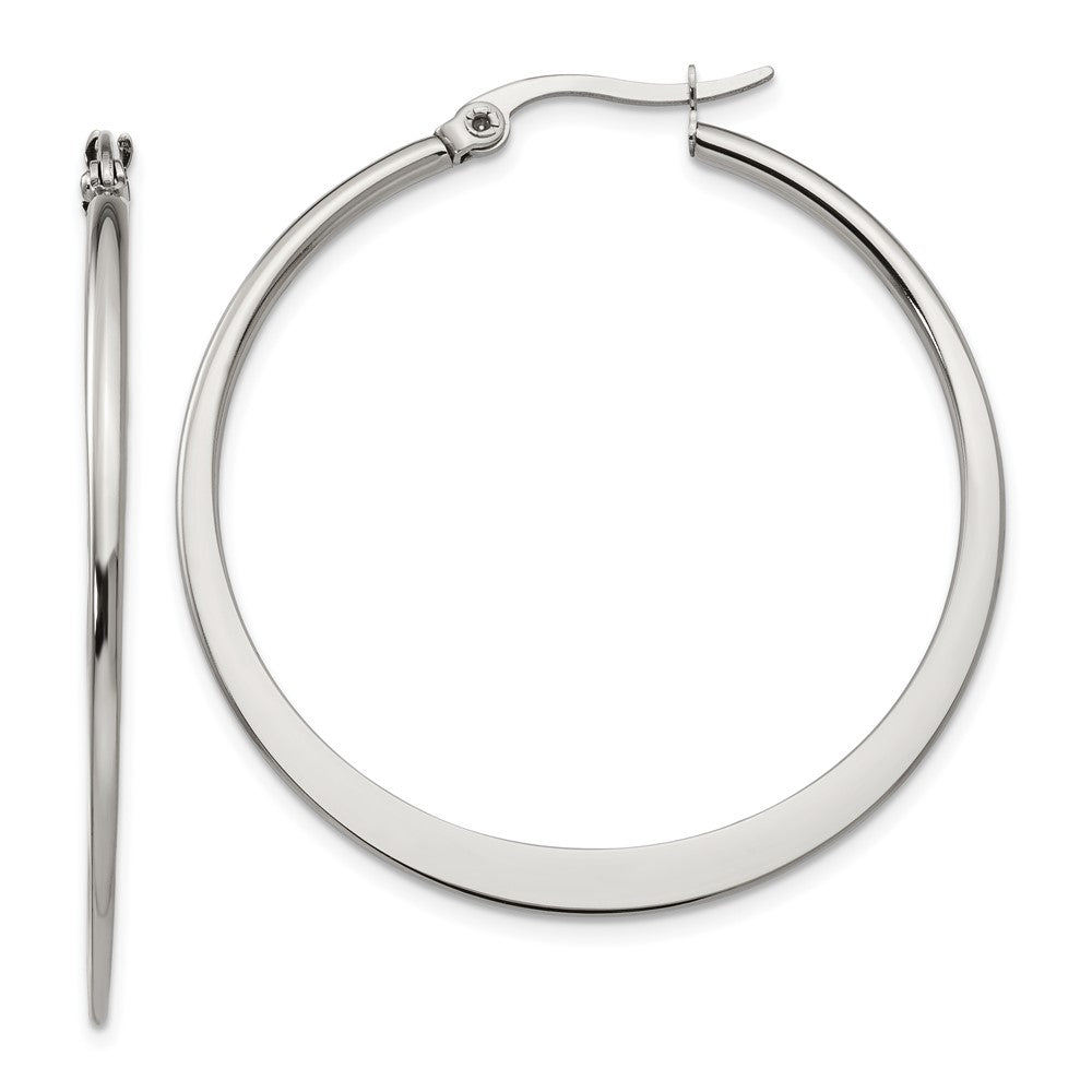 SRE121 Chisel Stainless Steel Polished 40mm Diameter Hoop Earrings