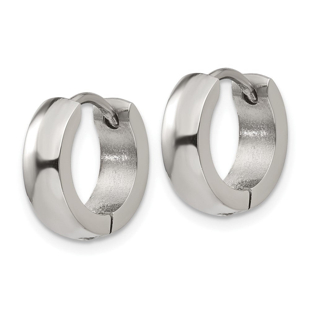 SRE1218 Chisel Stainless Steel Polished 4mm Hinged Hoop Earrings