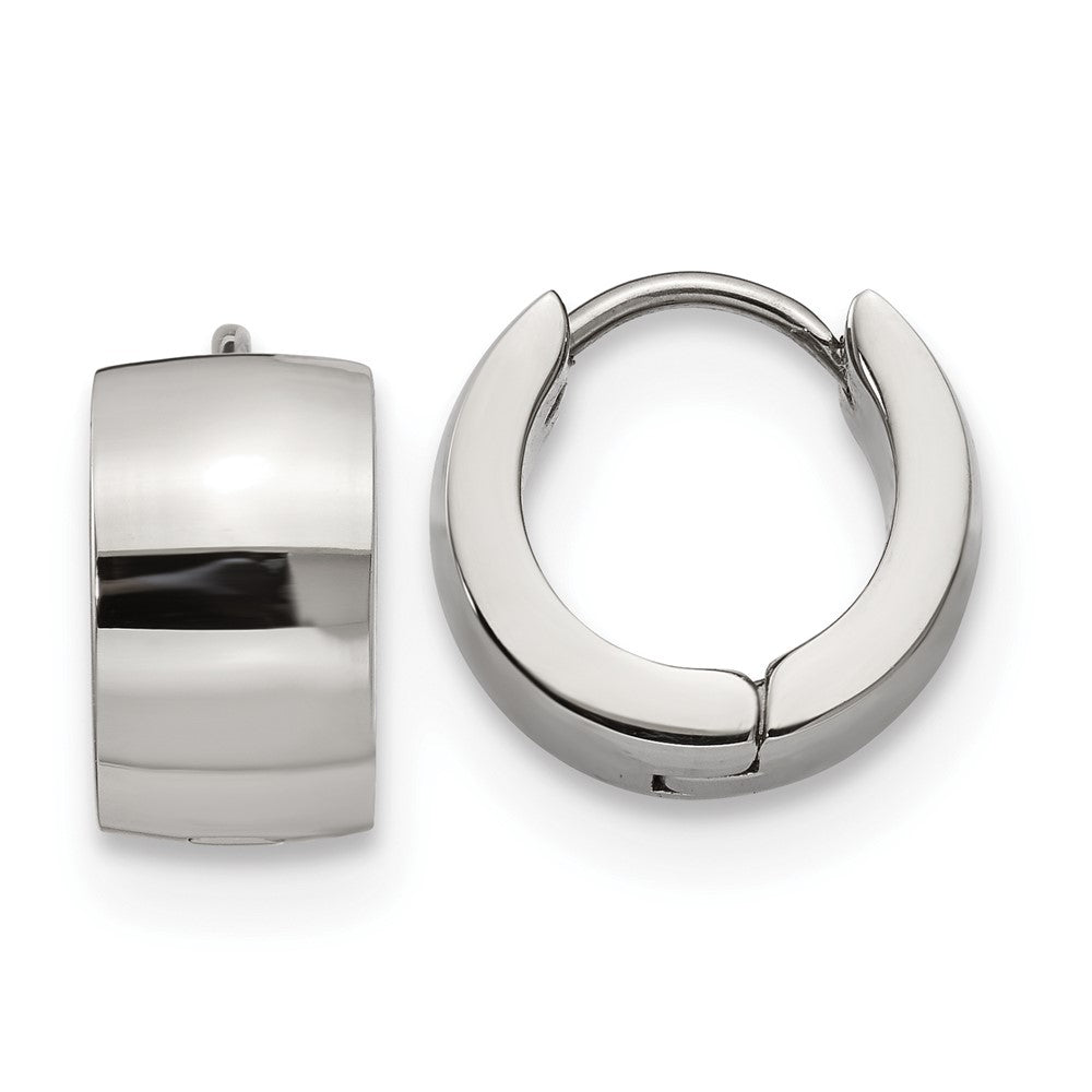 SRE1221 Chisel Stainless Steel Polished 7mm Hinged Hoop Earrings