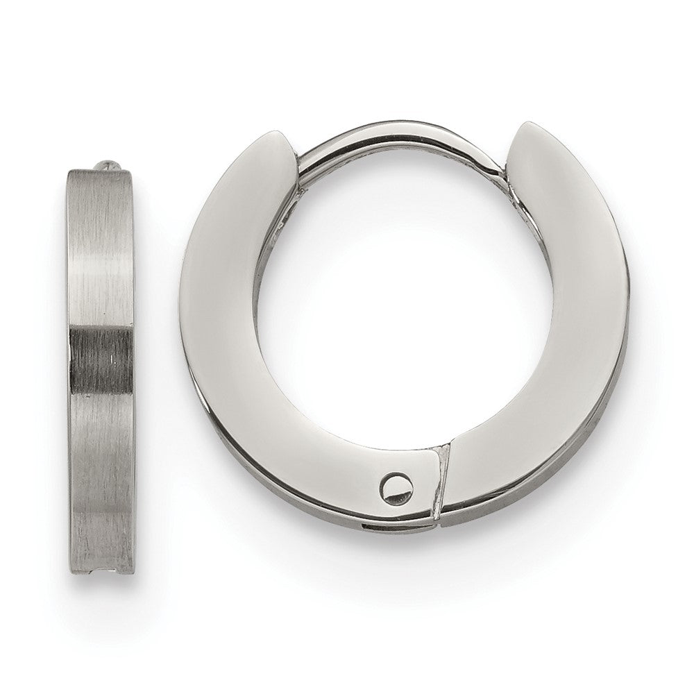 SRE1222 Chisel Stainless Steel Brushed and Polished 2mm Hinged Hoop Earrings