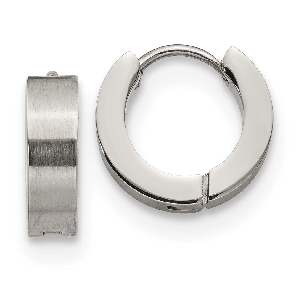 SRE1224 Chisel Stainless Steel Brushed and Polished 4mm Hinged Hoop Earrings
