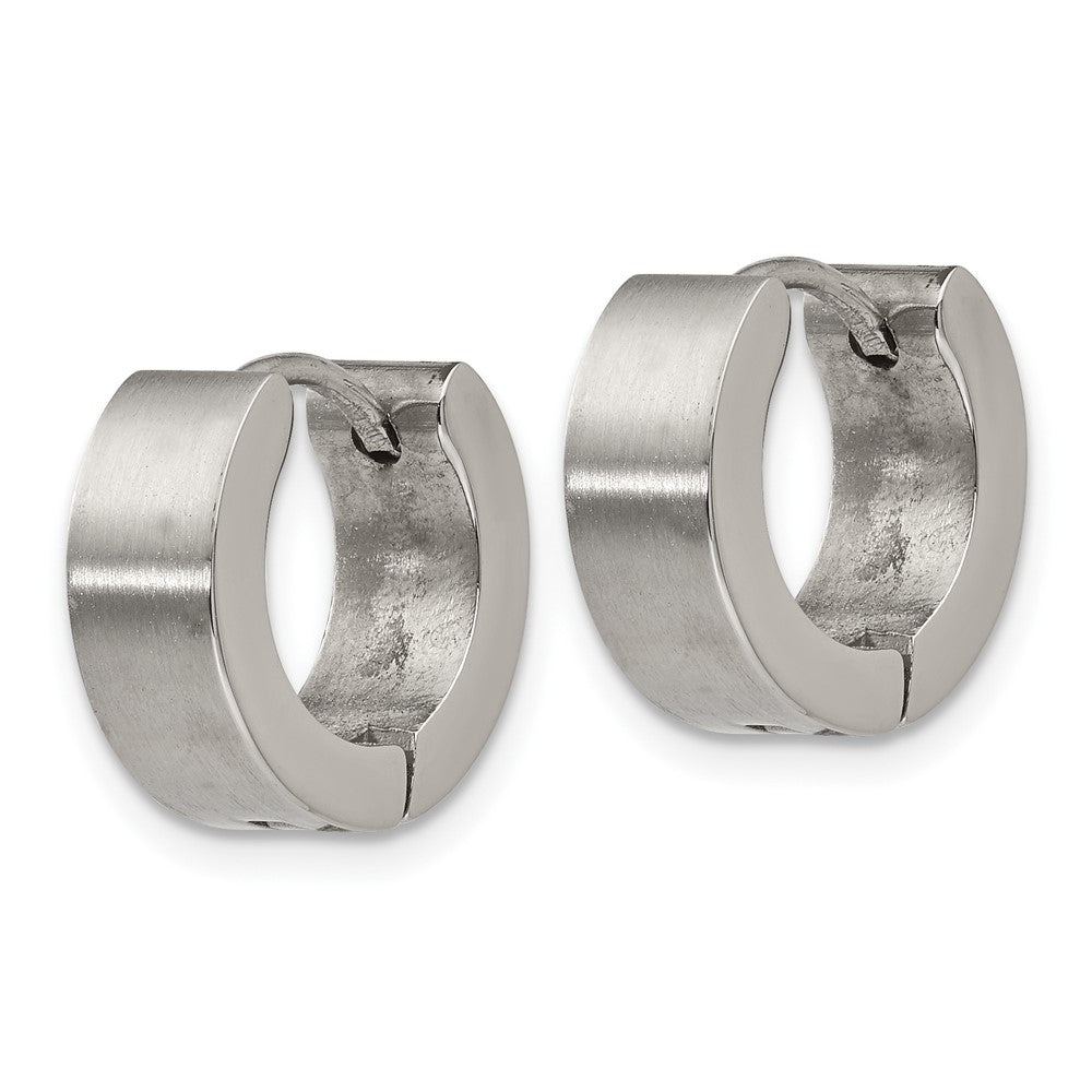 SRE1225 Chisel Stainless Steel Brushed and Polished 5mn Hinged Hoop Earrings