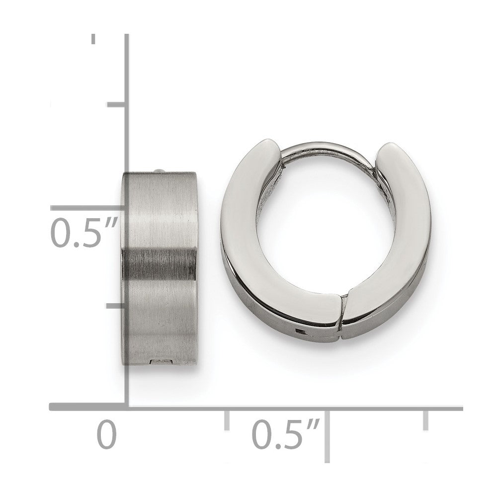 SRE1225 Chisel Stainless Steel Brushed and Polished 5mn Hinged Hoop Earrings