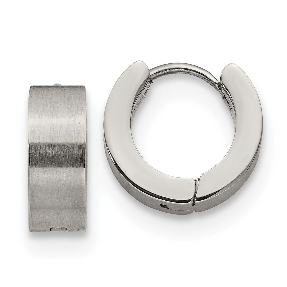 SRE1225 Chisel Stainless Steel Brushed and Polished 5mn Hinged Hoop Earrings