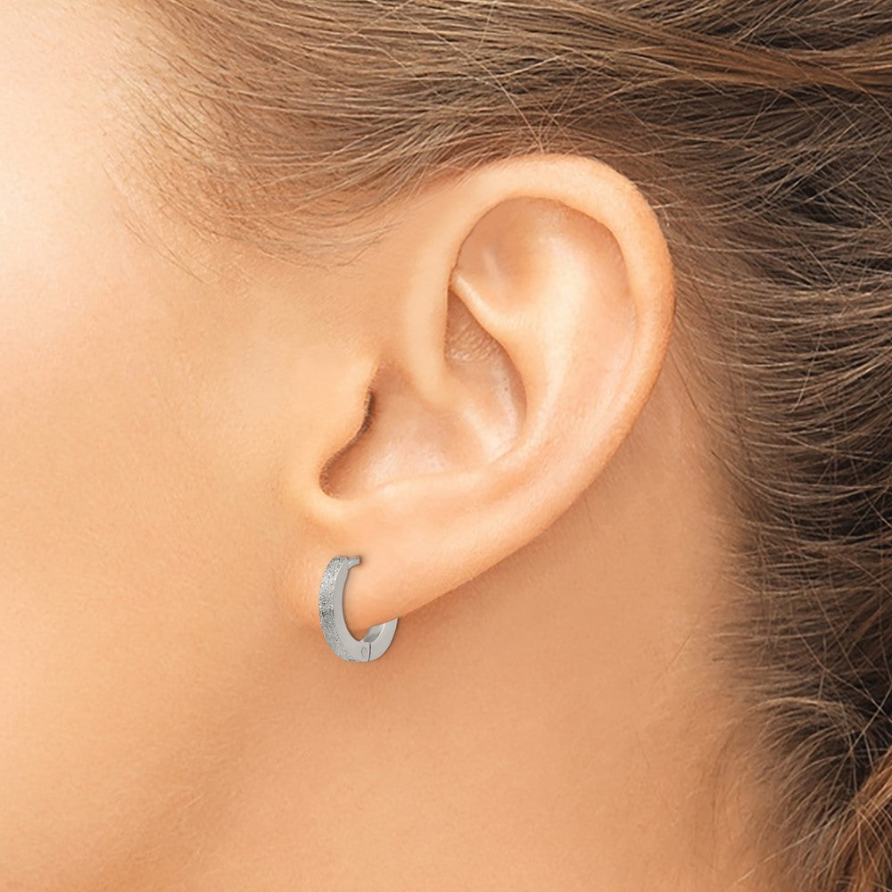 SRE1228 Chisel Stainless Steel Polished and Sandblasted 2mm Hinged Hoop Earrings