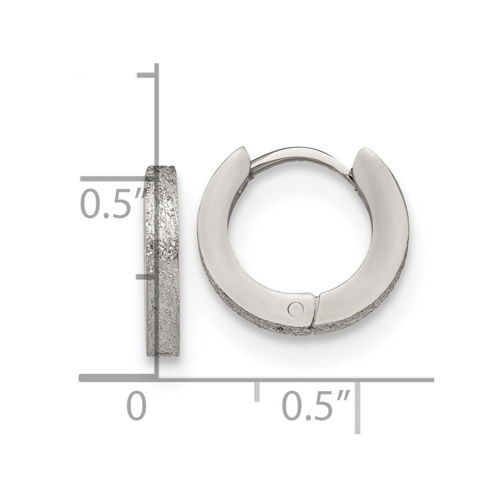 SRE1228 Chisel Stainless Steel Polished and Sandblasted 2mm Hinged Hoop Earrings