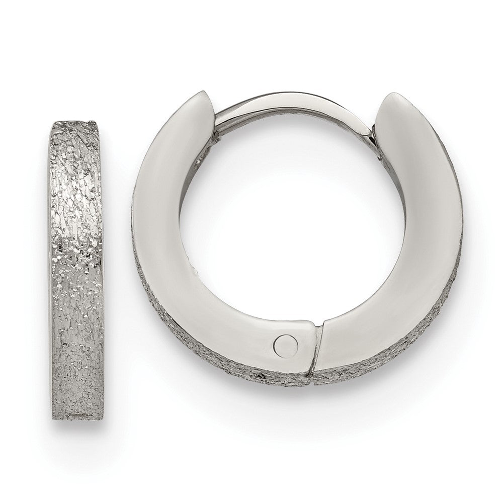 SRE1228 Chisel Stainless Steel Polished and Sandblasted 2mm Hinged Hoop Earrings