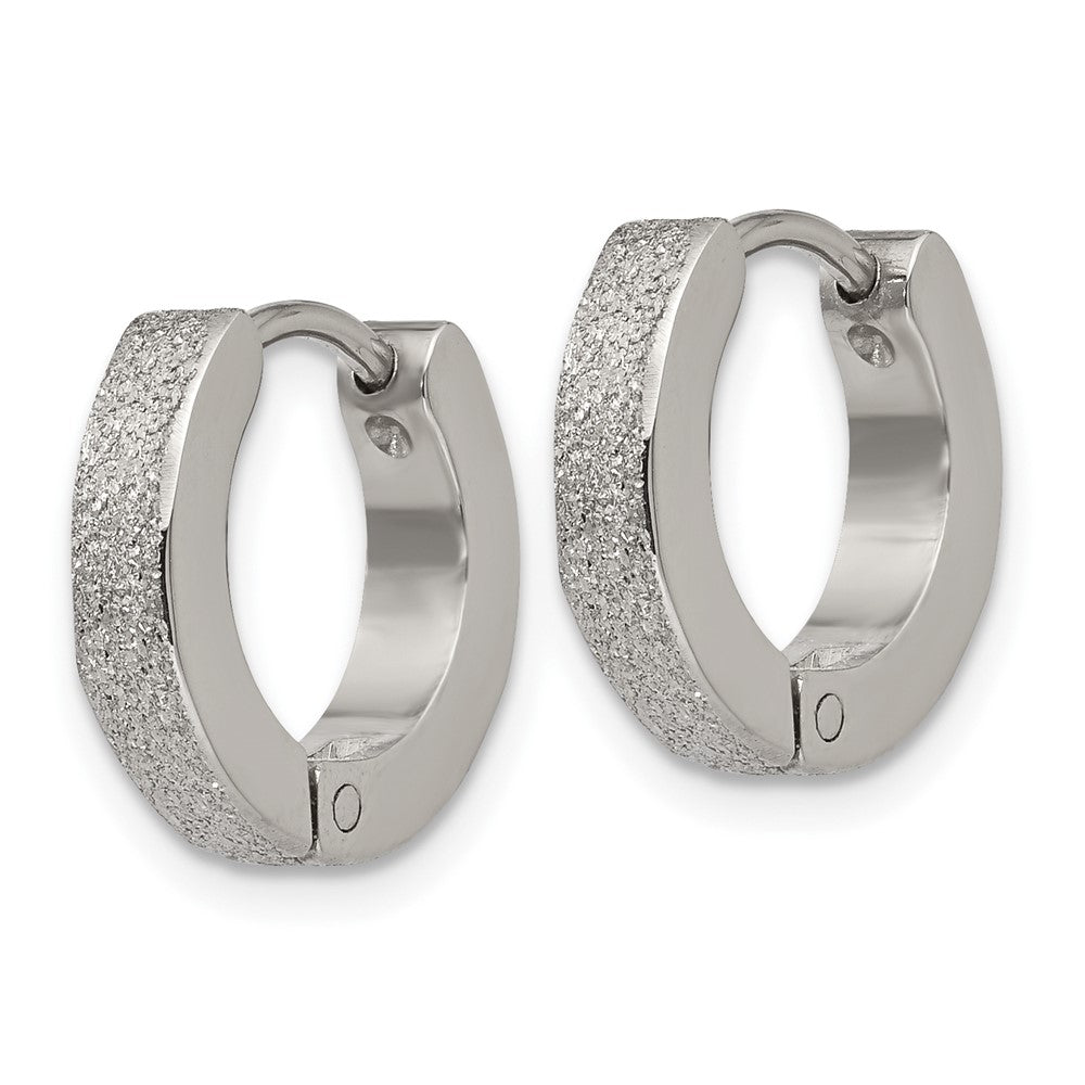 SRE1229 Chisel Stainless Steel Polished and Sandblasted 3mm Hinged Hoop Earrings