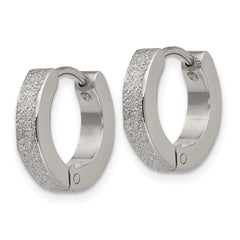 SRE1229 Chisel Stainless Steel Polished and Sandblasted 3mm Hinged Hoop Earrings