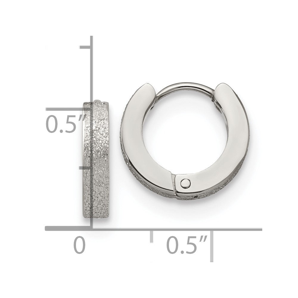 SRE1229 Chisel Stainless Steel Polished and Sandblasted 3mm Hinged Hoop Earrings