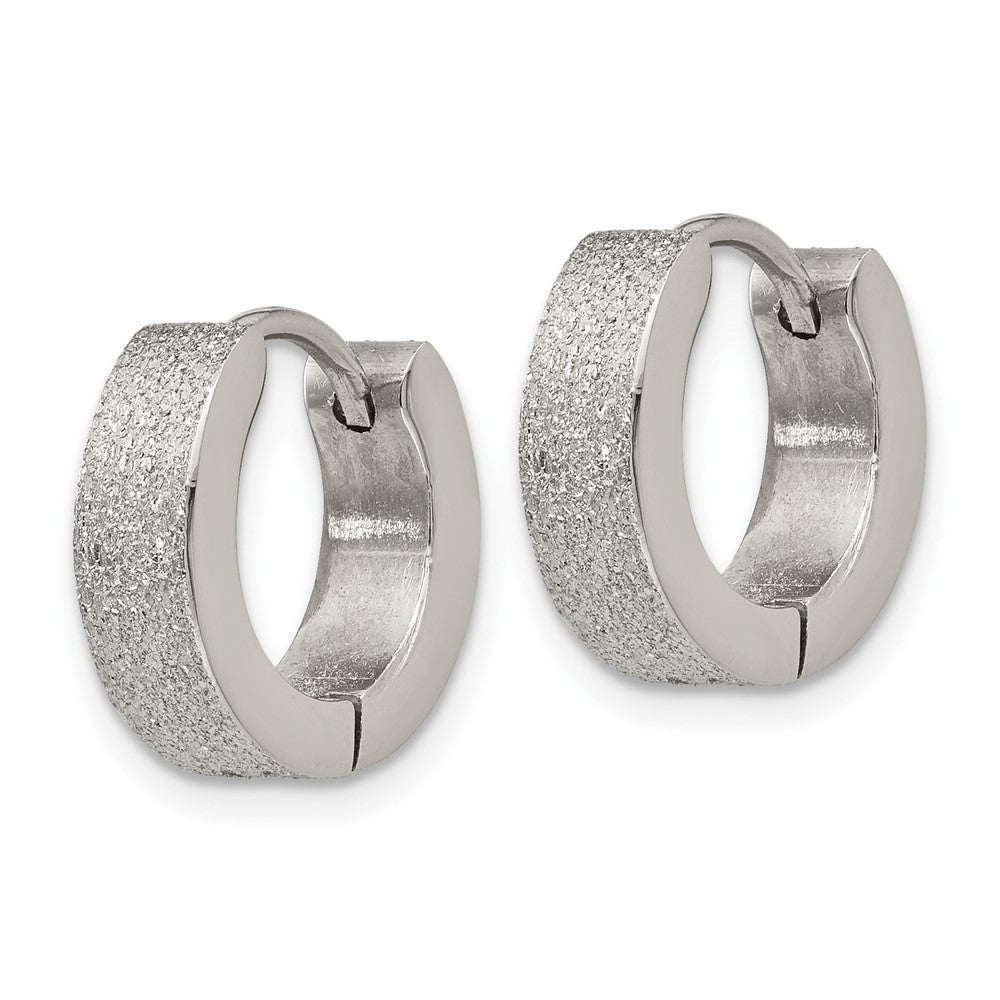 SRE1230 Chisel Stainless Steel Polished and Sandblasted 4mm Hinged Hoop Earrings