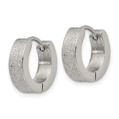 SRE1230 Chisel Stainless Steel Polished and Sandblasted 4mm Hinged Hoop Earrings