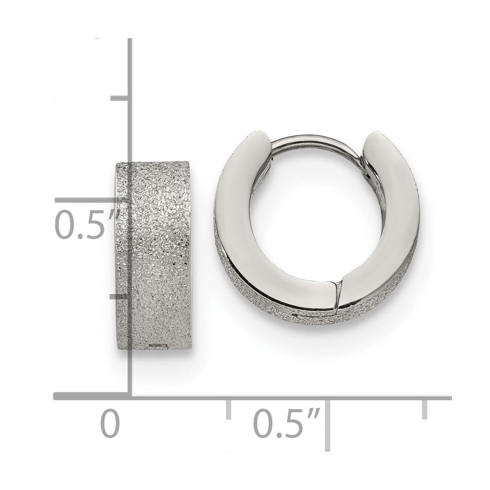 SRE1231 Chisel Stainless Steel Polished and Sandblasted 5mm Hinged Hoop Earrings