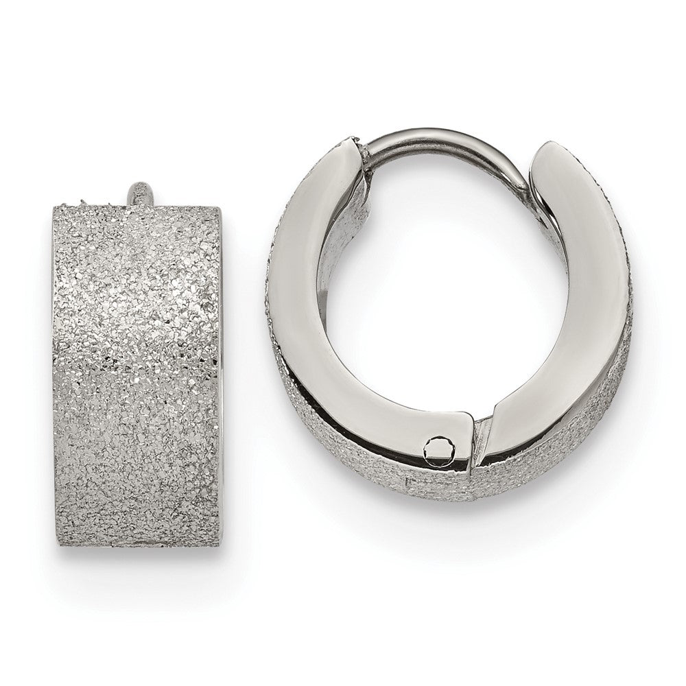 SRE1232 Chisel Stainless Steel Polished and Sandblasted 6mm Hinged Hoop Earrings