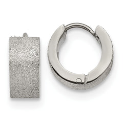 SRE1232 Chisel Stainless Steel Polished and Sandblasted 6mm Hinged Hoop Earrings