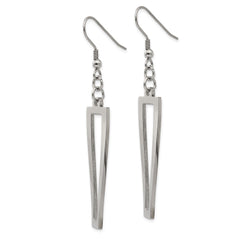 SRE1241 Chisel Stainless Steel Polished Twisted Rectangle Dangle Shepherd Hook Earrings