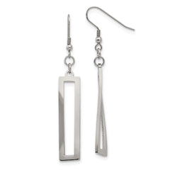 SRE1241 Chisel Stainless Steel Polished Twisted Rectangle Dangle Shepherd Hook Earrings