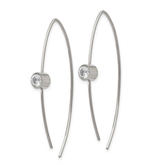 SRE1263 Chisel Stainless Steel Polished CZ Threader Earrings