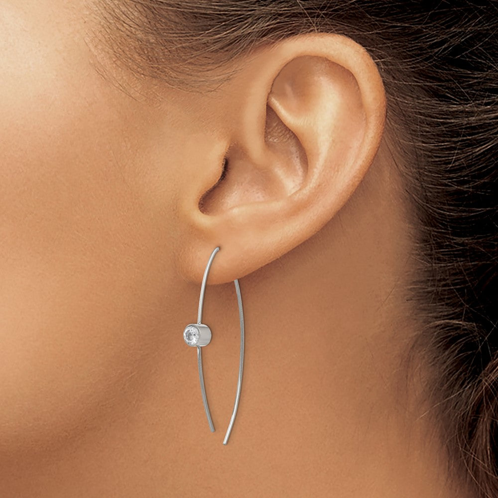 SRE1263 Chisel Stainless Steel Polished CZ Threader Earrings