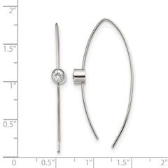 SRE1263 Chisel Stainless Steel Polished CZ Threader Earrings