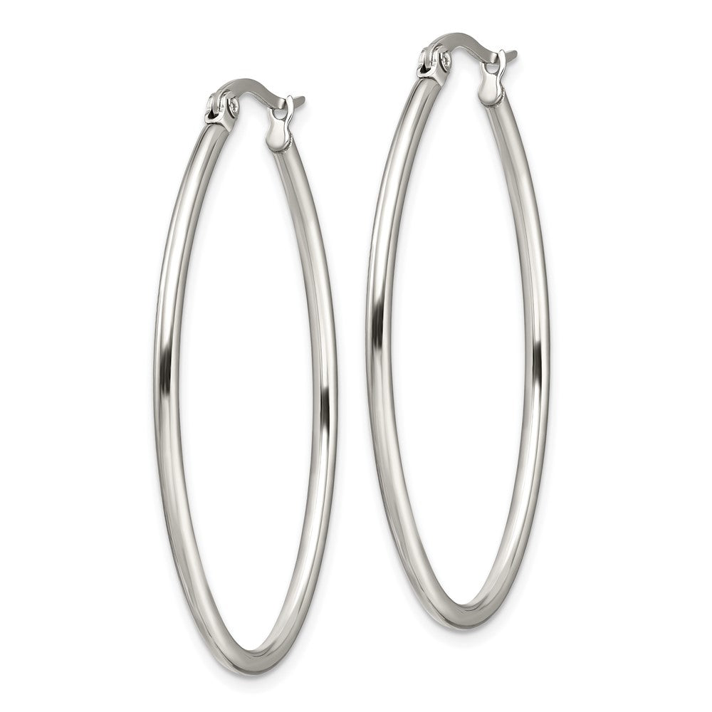 SRE127 Chisel Stainless Steel Polished 30mm Diameter 2mm Oval Hoop Earrings