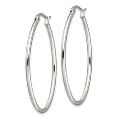 SRE127 Chisel Stainless Steel Polished 30mm Diameter 2mm Oval Hoop Earrings