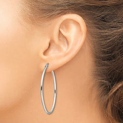SRE127 Chisel Stainless Steel Polished 30mm Diameter 2mm Oval Hoop Earrings