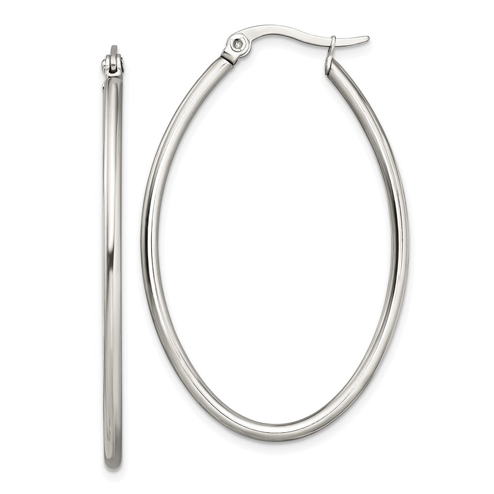 SRE127 Chisel Stainless Steel Polished 30mm Diameter 2mm Oval Hoop Earrings