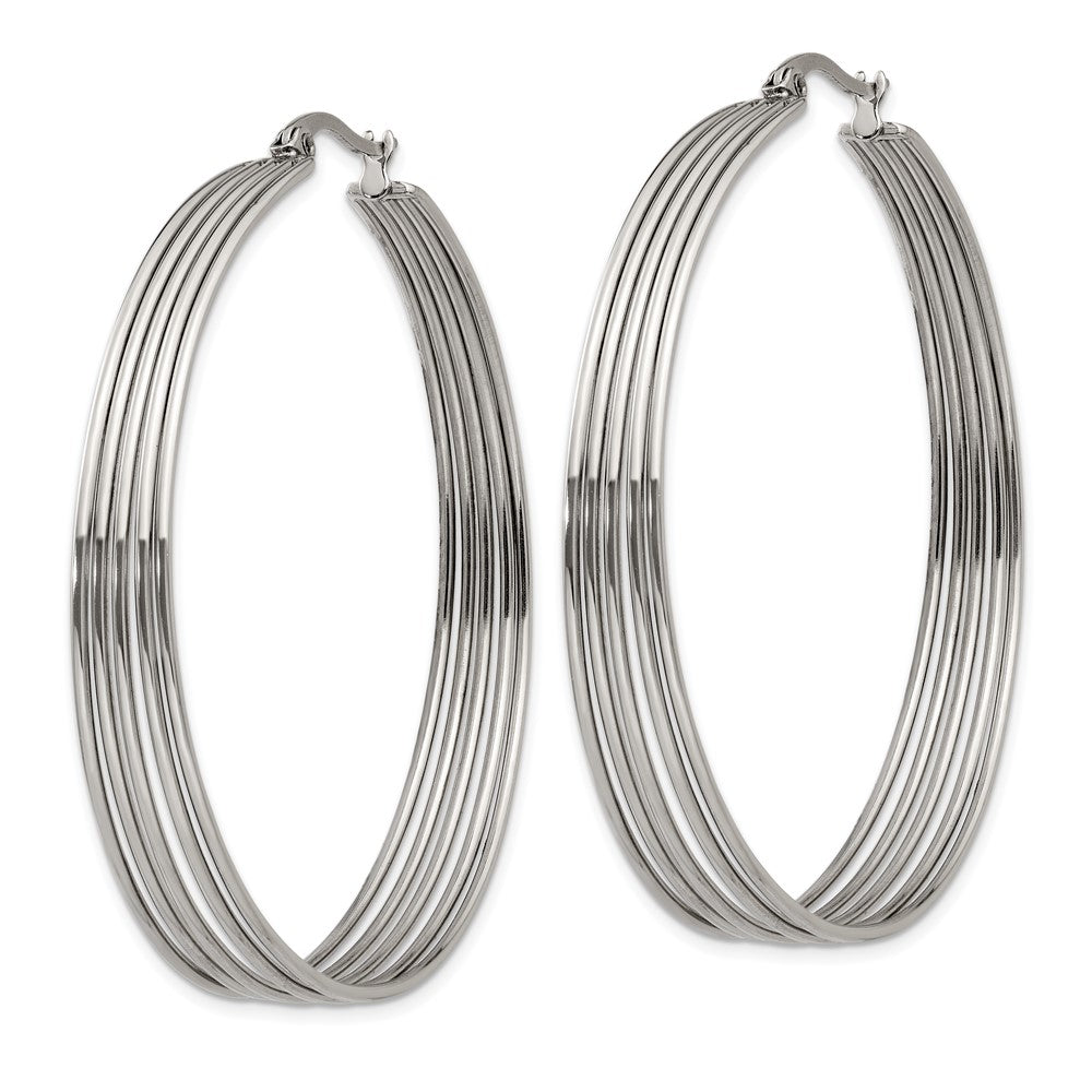 SRE1273 Chisel Stainless Steel Polished Wire Hoop Earrings