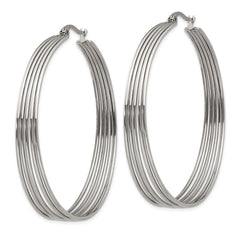 SRE1273 Chisel Stainless Steel Polished Wire Hoop Earrings