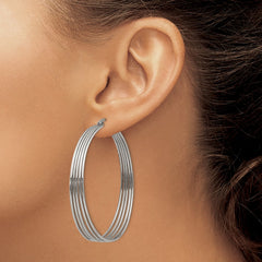 SRE1273 Chisel Stainless Steel Polished Wire Hoop Earrings