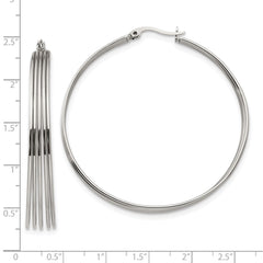 SRE1273 Chisel Stainless Steel Polished Wire Hoop Earrings