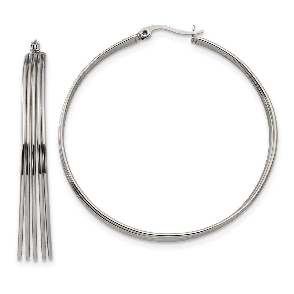 SRE1273 Chisel Stainless Steel Polished Wire Hoop Earrings