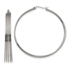 SRE1273 Chisel Stainless Steel Polished Wire Hoop Earrings