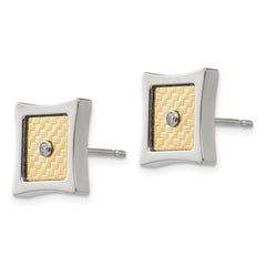 SRE1276 Chisel Stainless Steel Polished with 18k Gold Accent and .03 Carat Diamond Square Post Earrings