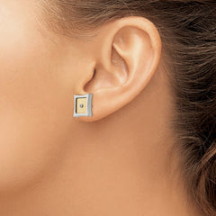 SRE1276 Chisel Stainless Steel Polished with 18k Gold Accent and .03 Carat Diamond Square Post Earrings