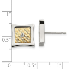 SRE1276 Chisel Stainless Steel Polished with 18k Gold Accent and .03 Carat Diamond Square Post Earrings