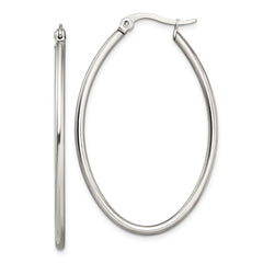 SRE127 Chisel Stainless Steel Polished 30mm Diameter 2mm Oval Hoop Earrings