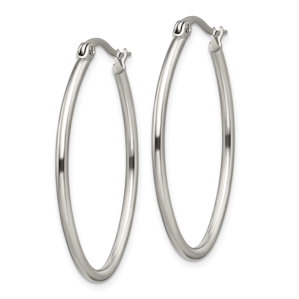 SRE128 Chisel Stainless Steel Polished 25mm Diameter 2mm Oval Hoop Earrings