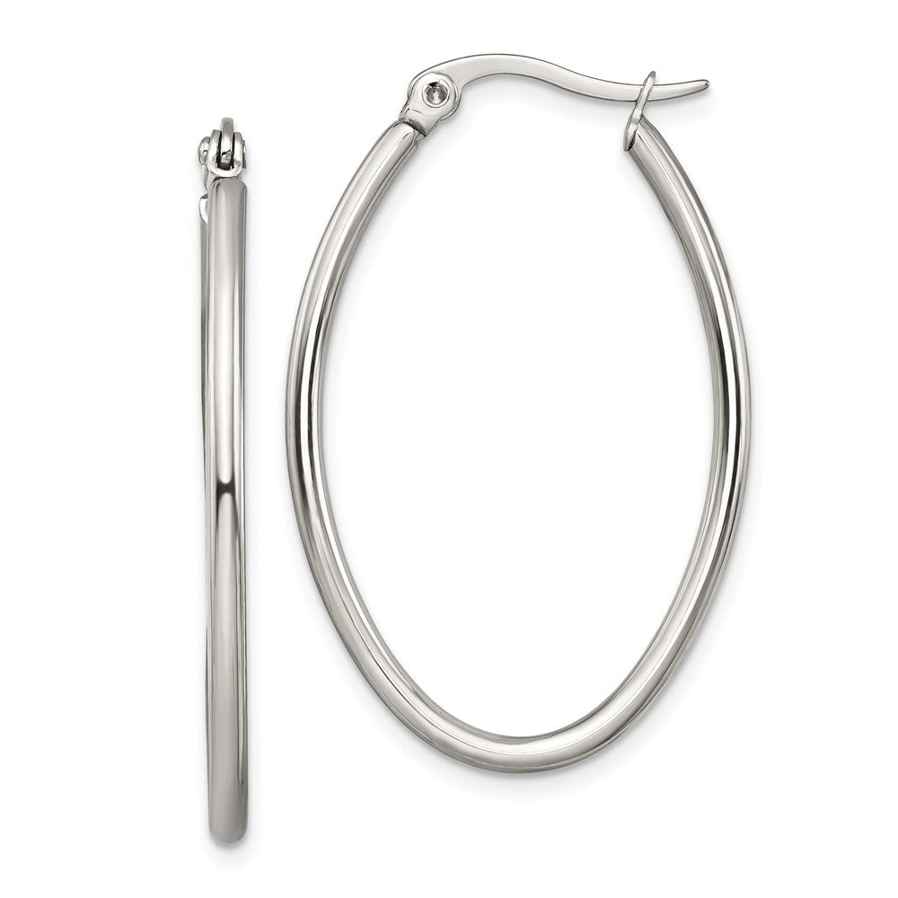 SRE128 Chisel Stainless Steel Polished 25mm Diameter 2mm Oval Hoop Earrings