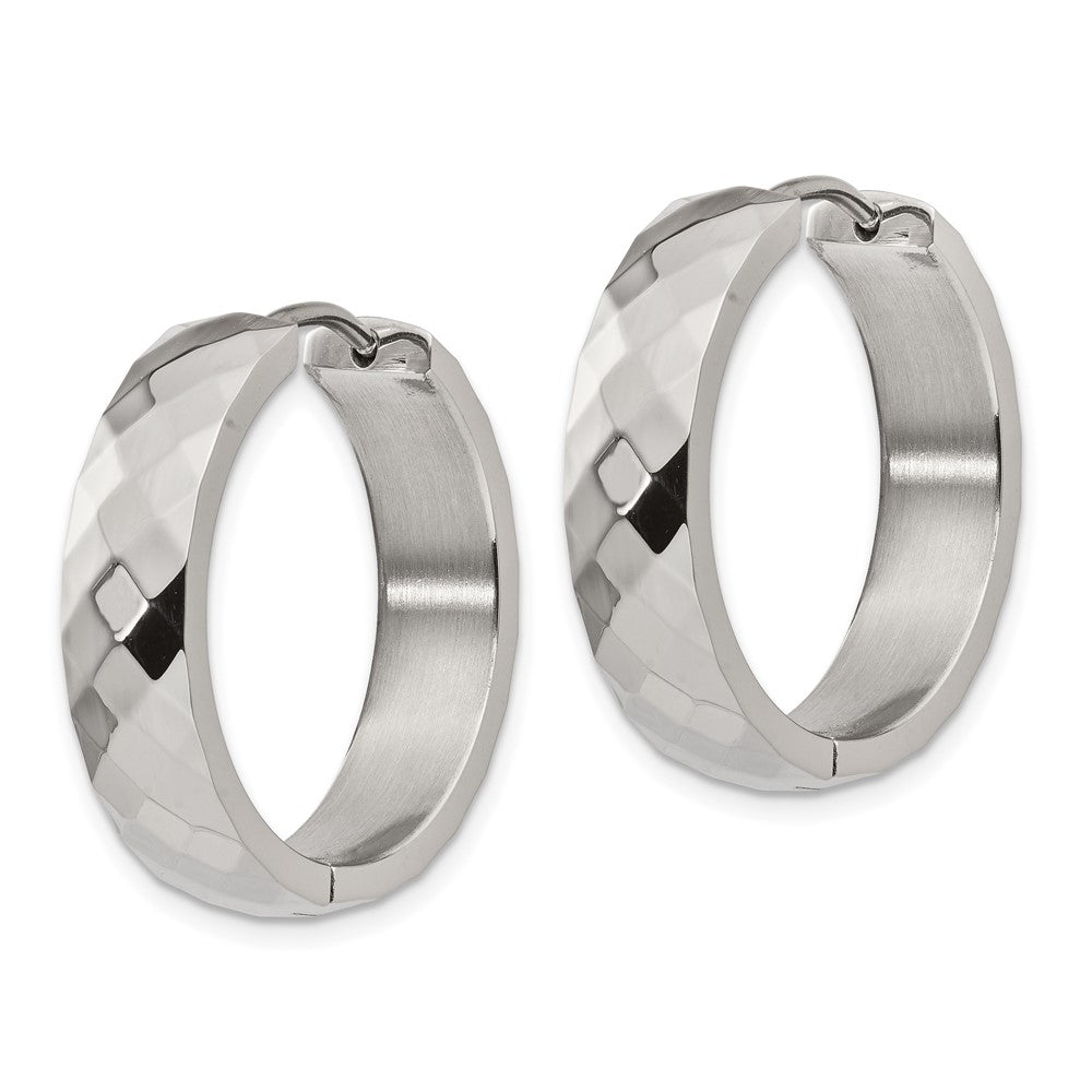 SRE1281 Chisel Stainless Steel Polished and Textured 6mm Hinged Hoop Earrings