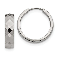 SRE1281 Chisel Stainless Steel Polished and Textured 6mm Hinged Hoop Earrings
