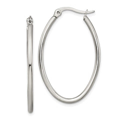 SRE128 Chisel Stainless Steel Polished 25mm Diameter 2mm Oval Hoop Earrings
