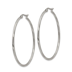 SRE1291 Chisel Stainless Steel Polished and Textured Hinged Hoop Earrings