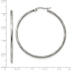 SRE1291 Chisel Stainless Steel Polished and Textured Hinged Hoop Earrings