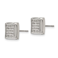 SRE1294 Chisel Stainless Steel Polished with 1/4 Carat Diamond Square Post Earrings