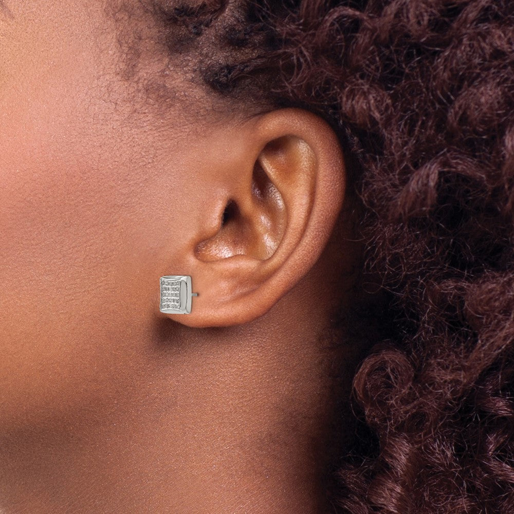 SRE1294 Chisel Stainless Steel Polished with 1/4 Carat Diamond Square Post Earrings