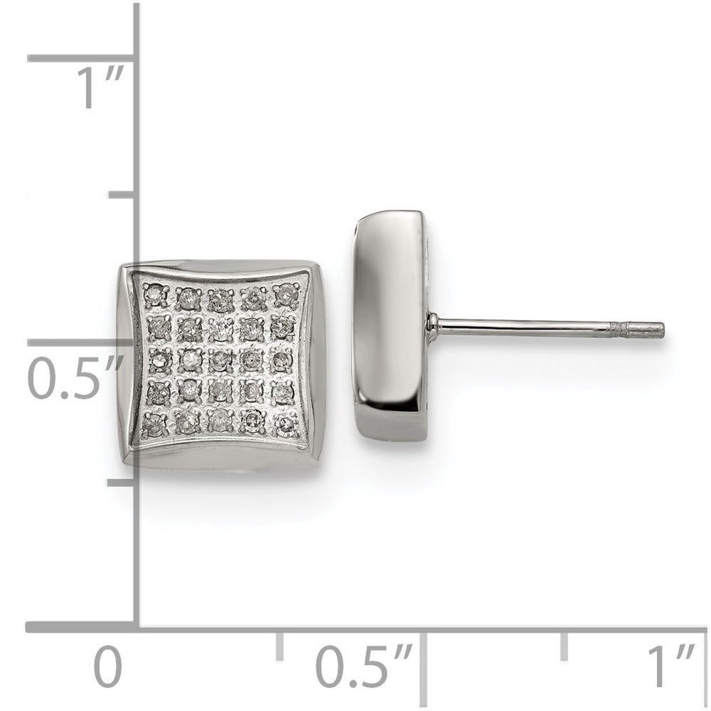 SRE1294 Chisel Stainless Steel Polished with 1/4 Carat Diamond Square Post Earrings